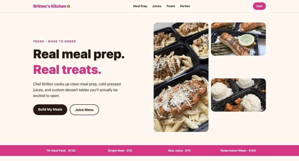 Britten's Kitchen website — built by Webs by Kingz