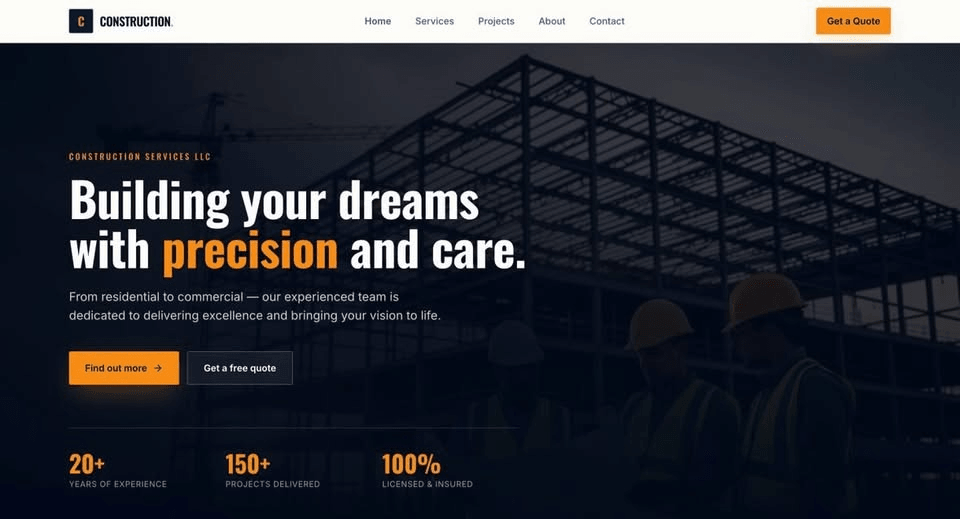 Construction Services LLC website — built by Webs by Kingz