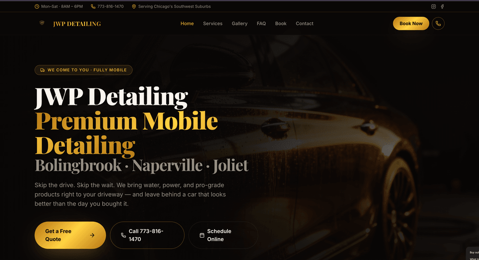 JWP Detailing website — built by Webs by Kingz