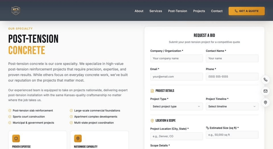 KCS Build Construction website — built by Webs by Kingz