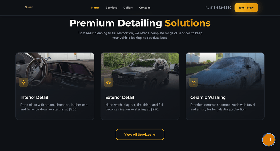 Like It Detailing website — built by Webs by Kingz