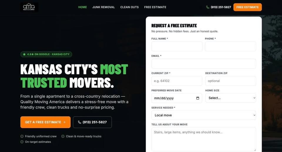 Quality Moving America website — built by Webs by Kingz