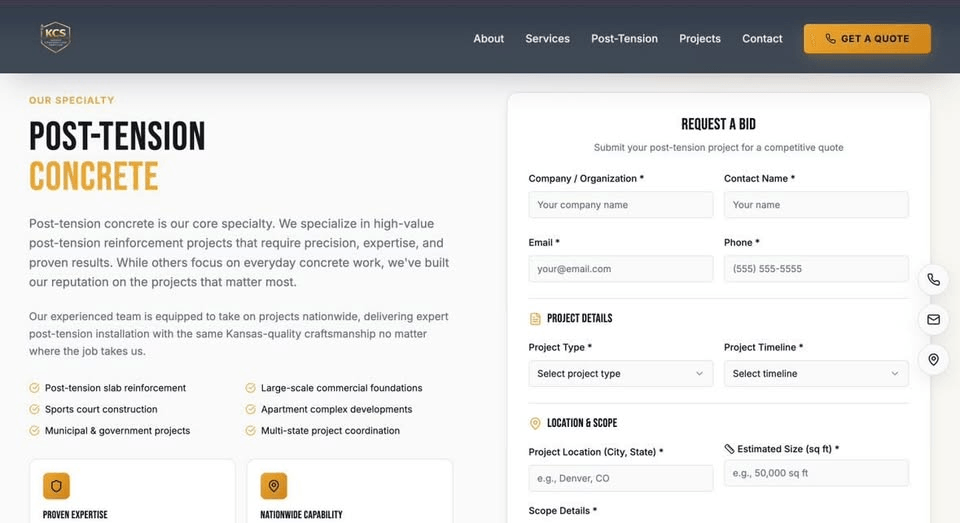 KCS Build Construction — post-tension concrete website designed and built by Webs by Kingz